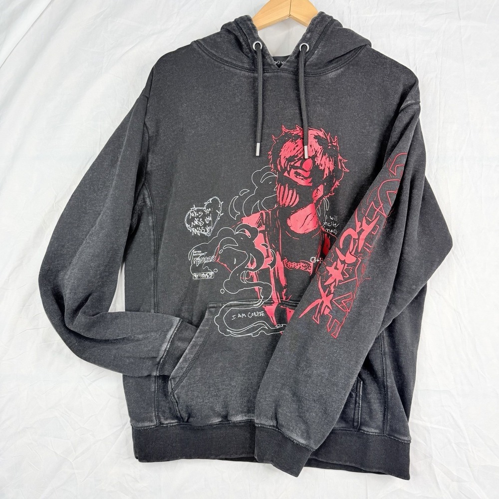 Corpse Husband Mens Black Acid Wash I Am Corpse Anime Miss You Hoodie Medium‎